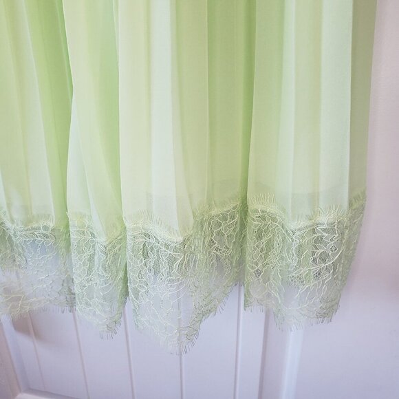 Self Portrait Boucle Chiffon Pleated Midi Dress Womens 6 Lime Tweed Belted NEW - Picture 5 of 16